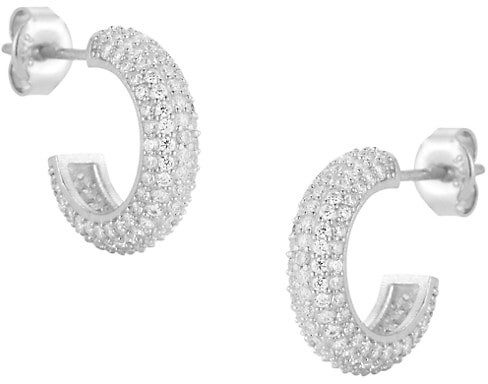 FB Jewels Solid Rhodium Plated Earrings with Trillion Cut Clear Cubic Zirconia in Bar Setting Hoop Design Polished into a Lustrous Silvertone 