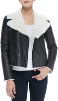Thumbnail for your product : Alice + Olivia Front-Zip Shearling Moto Jacket
