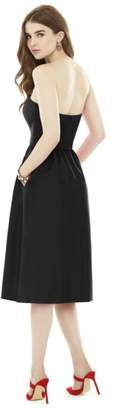 Alfred Sung Strapless Peau de Soie Midi Dress with Bow Belt