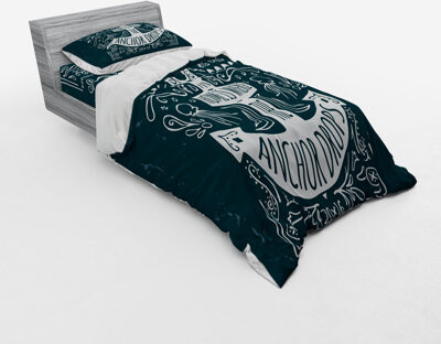 Ambesonne Dark Blue/White Microfiber Coastal Duvet Cover Set