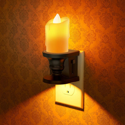 MD Nook Store Dusk-to-Dawn Flameless Candle Plug-In Night Light – Adjustable Brightness Flickering Amber Glow Outlet-Friendly Light