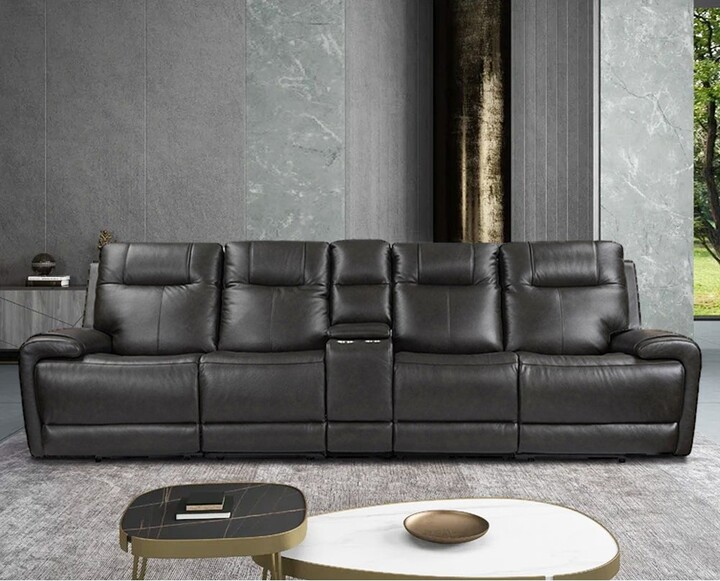 LY & S Collection Top Grain Leather Power Reclining Sofa 4Seat
