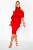 Thumbnail for your product : boohoo Plus Open Shoulder Peplum Midi Dress