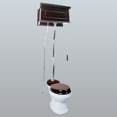 The Renovators Supply High Tank Pull Chain Toilet with Dark Oak Wooden Finish (Seat Not Included)