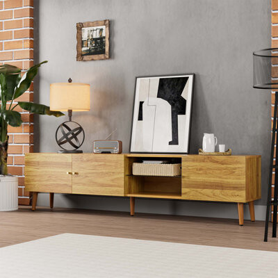 George Oliver 70 Inch Mid Century Modern TV Stand With Spacious Storage And Durable Construction Perfect For Living Room And Bedroom Entertainment