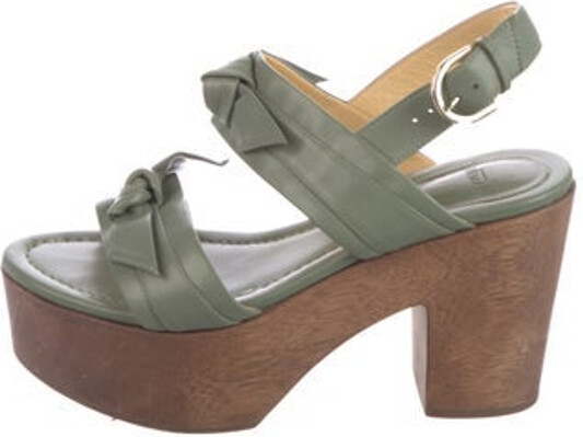 Alexandre Birman Leather Slingback Sandals Green Bow Accents Platform Multistrap & Buckle Closure at Ankles Includes Dust Bag Designer