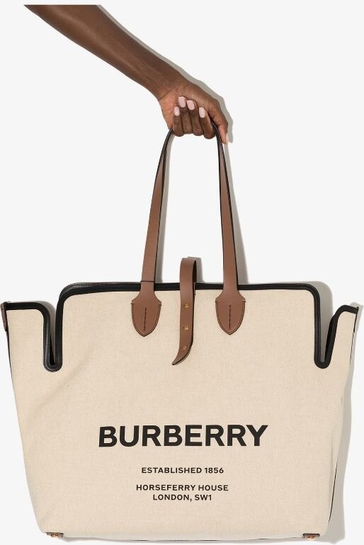 Neutral Freya mini canvas and leather tote bag, Burberry