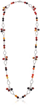 ELYA Jewelry Womens Stainless Steel Amber Colored Natural Agate Clustered Stones Strand Necklace- 35" Amber One Size