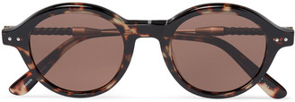 Bottega Veneta Round-Frame Leather-Trimmed Tortoiseshell Acetate Sunglasses