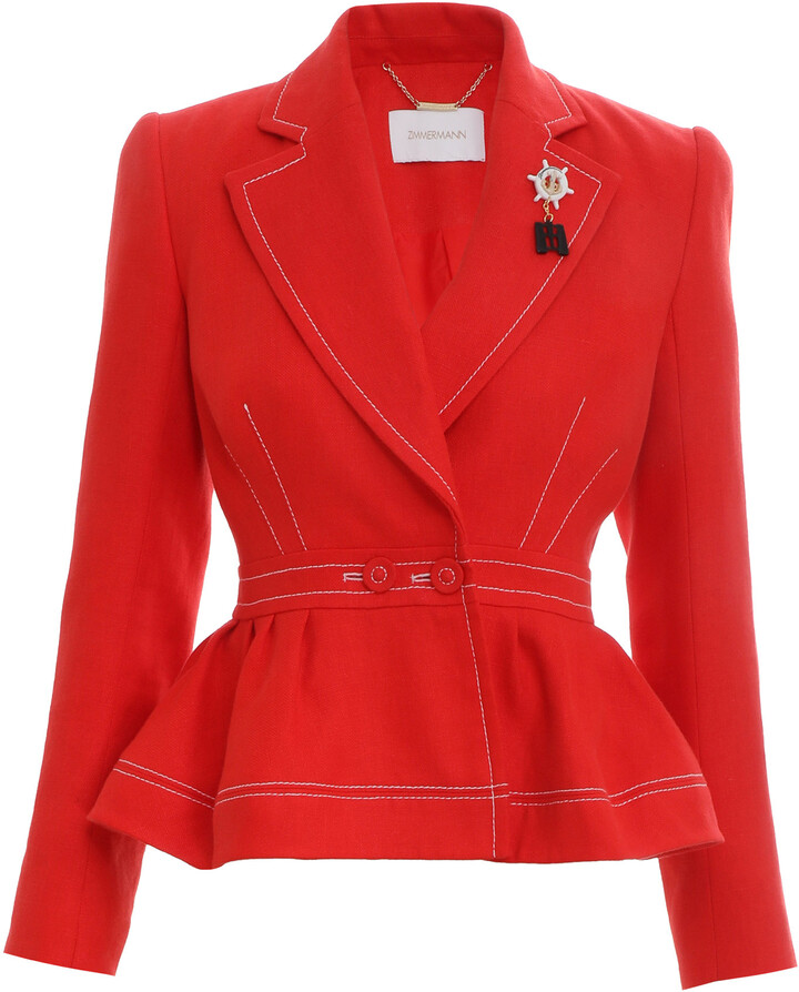 red linen jacket womens