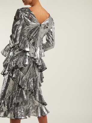 Erdem Desiree Ruffled Sequin Dress - Silver