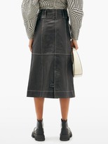 Thumbnail for your product : Ganni Slit-hem Topstitched Leather Midi Skirt - Black