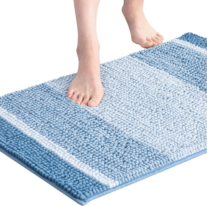 subrtex Bathroom Rugs Chenille Plush Bath Mat Water Absorbent,16"x24", Stone Blue