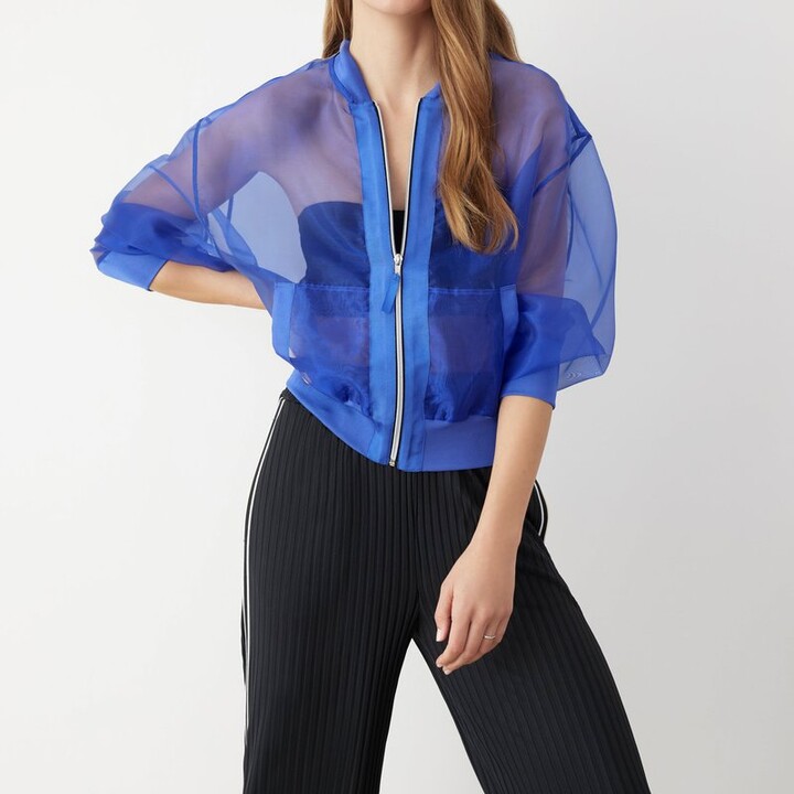 GSTQ Sheer Bomber Jacket Blue ShopStyle