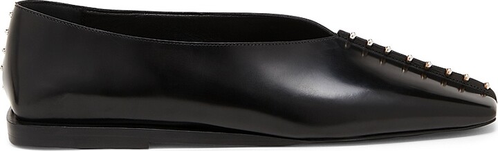Women's Embellished Leather Ballerina Flats - Black - Size 7
