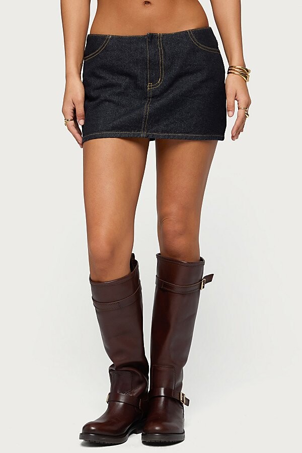Edikted Leire No Waistband Denim Mini Skort in Dark/Blue