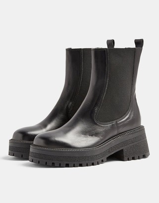 Topshop leather chunky chelsea boots in black - ShopStyle