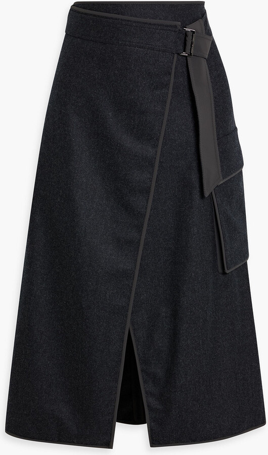 Brunello Cucinelli Wool-flannel midi wrap skirt