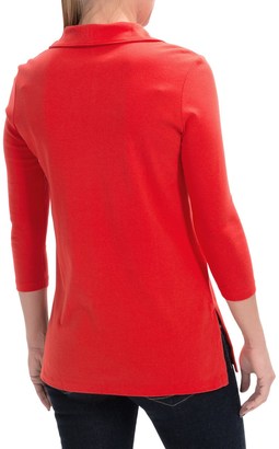 Lilla P Classic Cotton Solid Collared Tunic Shirt - 3/4 Sleeve (For Women)