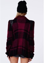 Thumbnail for your product : Missguided Asma Chunky Knit Check Cardigan Burgundy