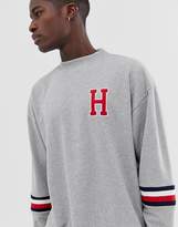 Thumbnail for your product : Tommy Hilfiger lounge sweatshirt with logo and arm stripe in grey
