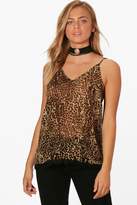 Thumbnail for your product : boohoo Sophia Woven Leopard Lace Trim Cami