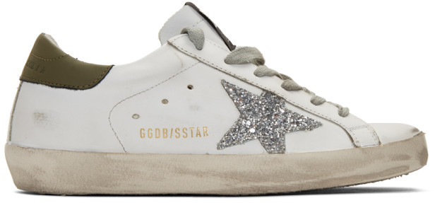 Golden Goose White and Silver Glitter Superstar Sneakers - ShopStyle