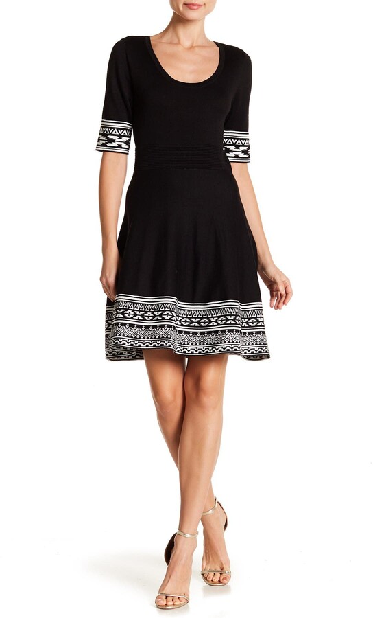 Nina Leonard Border Scoop Neck Knit Dress - ShopStyle