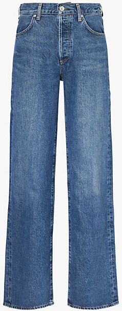 Citizens of Humanity Womens Westwood (Dk Indigo) Annina Brand-Patch Wide-Leg High-Rise Woven-Blend Jeans 29