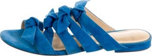 Alexandre Birman Suede Slides Blue Bow Accents Multistrap Designer