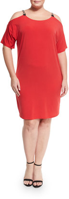 MICHAEL Michael Kors Short-Sleeve Cold-Shoulder Dress, True Red, Plus Size