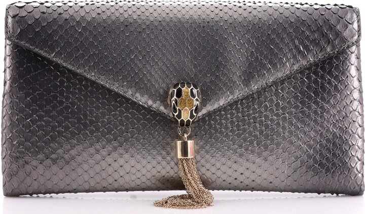 BVLGARI Serpentine Leather Clutch Bag in Gray