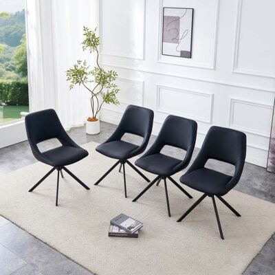 Red Barrel Studio Dining Chairs Set of 4 Comfortable Swivel Dining Room Chair Metal Kitchen Chairs with Mesh Scratch-Resistant Leather and High Back (Set of 4)