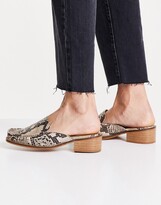 Thumbnail for your product : ASOS DESIGN Melisa leather square toe mule loafers in natural snake