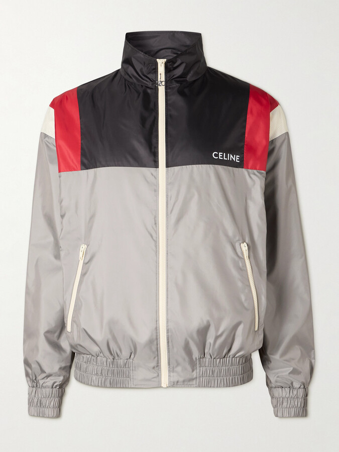 Celine Logo-Print Mesh-Trimmed Colour-Block Nylon Track Jacket