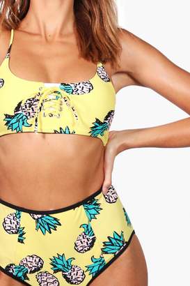 boohoo Menorca Pineapple Lace Up Bandeau Bikini