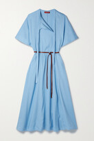 Thumbnail for your product : Altuzarra Rhodea Belted Leather-trimmed Linen-blend Twill Midi Dress - Sky blue