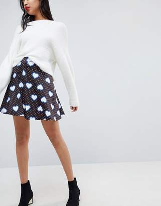 ASOS DESIGN Mini Skater Skirt in Heart Print