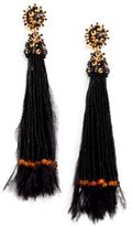 Thumbnail for your product : Oscar de la Renta Long Feather Beaded Tassel Clip-On Earrings