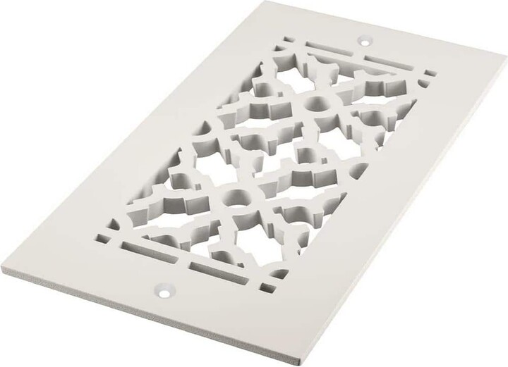 Reggio Registers Scroll Series 4 in. x 10 in. Aluminum Floor Register Grille, Color White with Mounting Holes