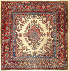 Isabelline Simin Floral Handmade Square 9' x 9' Cotton/Wool Area Rug in Ivory/Red