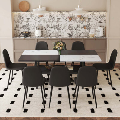 Table and chair set.71*35.4 inch And Spliced Dining Table With Storage Function In The Middle Of The Table Legs.Paired With Modern Mid-Century Style