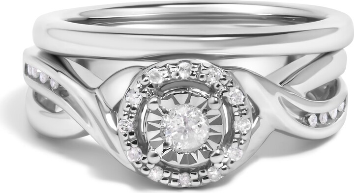 Haus of Brilliance Silver 1/7 Cttw Diamond Engagement Ring and Wedding Band Set
