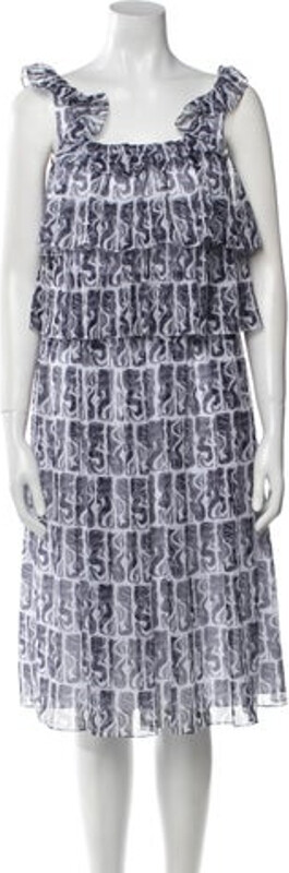 Kenzo Tent Dress Blue Printed Sleeveless with Square Neckline Concealed Zip Closure at Back