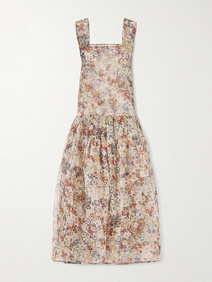 KHAITE Amello Floral-print Silk-organza Midi Dress - White