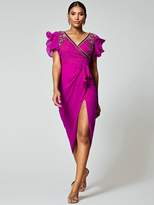 Thumbnail for your product : Virgos Lounge Frill Sleeve Embellished Midi Dress - Pink
