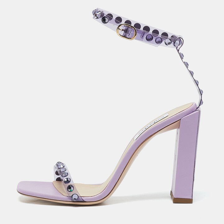 Sebastian Lilac Leather And Pvc Crystals Embellished Ankle Strap Sandals