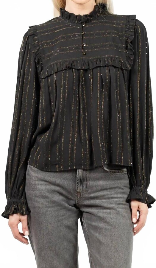 Mahila Vivienne Long Sleeve Blouse In Black/gold Stripes