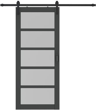 Calhome Glass and Manufactured Wood Black Barn Door with Installation Hardware Kit