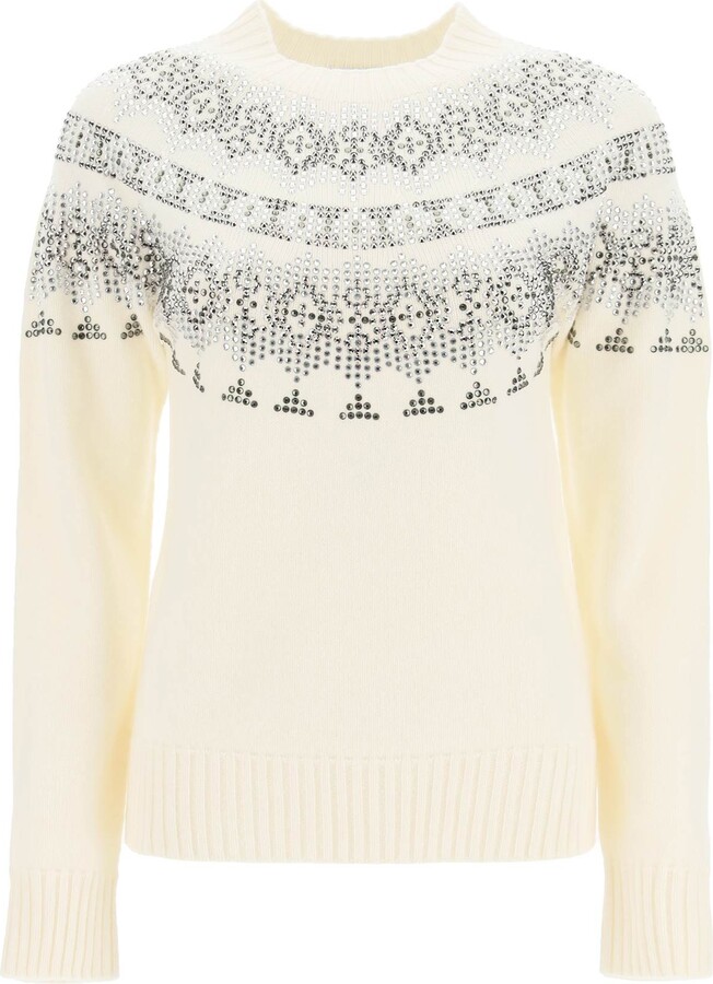 Max Mara 'osmio' Wool And Cashmere Fair-Isle Sweater With Crystals ...